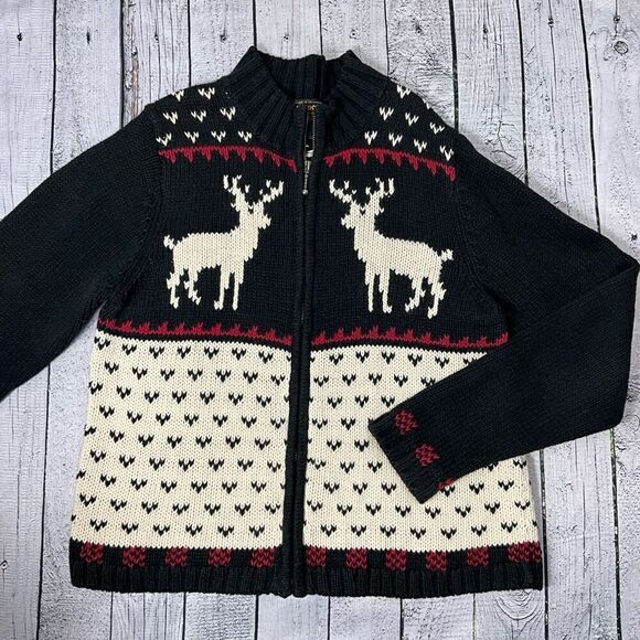 VINTAGE WOOLRICH Fair Isle Cardigan With Deer Buck - Picture 1 of 5